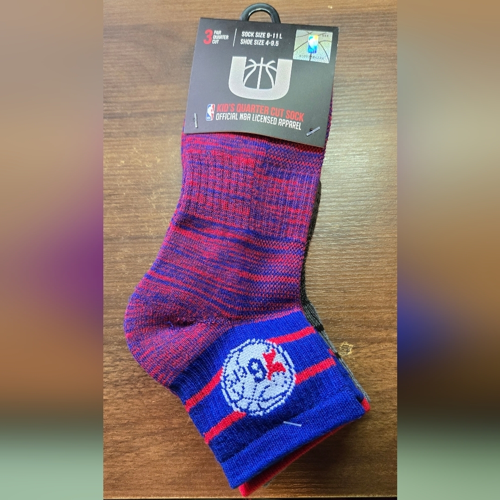 NBA 76ers 3 Pack Kids' Red and Blue Quarter Cut Socks